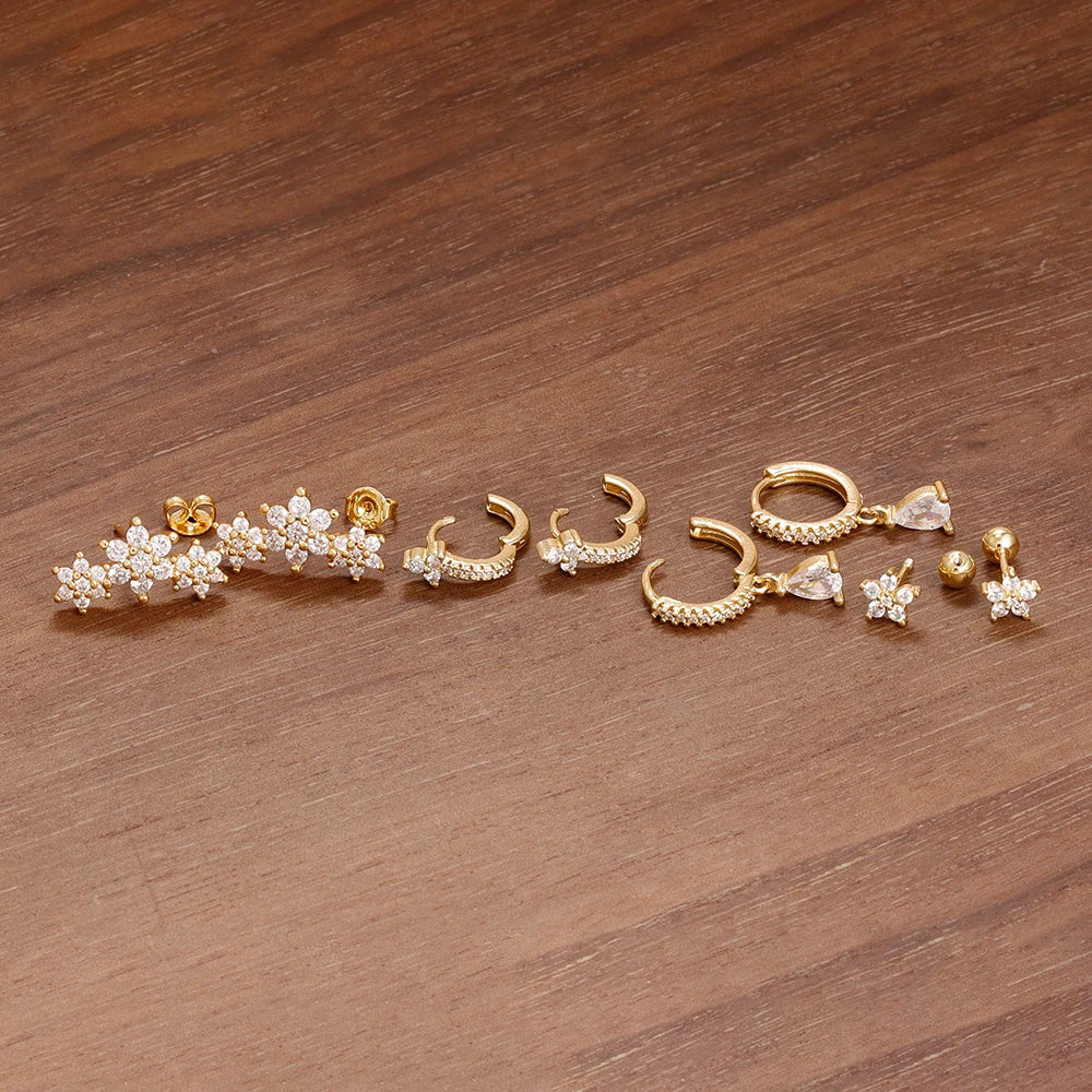fachgo | 8-Piece Gold-Plated Hoop Earrings Set