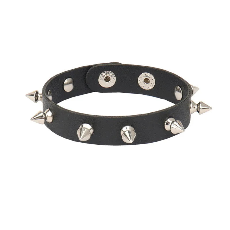 fachgo | 2024 Pu Leather Studded Bracelet Choker Punk Spike Rivets Cuff Black