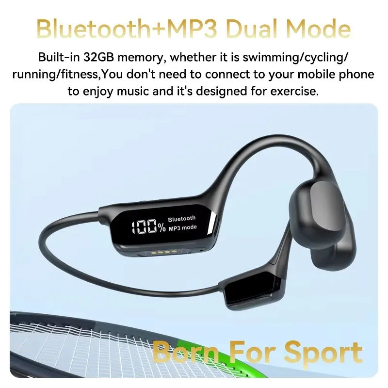 fachgo | Xiaomi Bone Conduction Earphone Wireless Open Headset Bluetooth 5.3 IPX8 Swimming Bluetooth Headphones 32GB MP3 Sports Earbuds