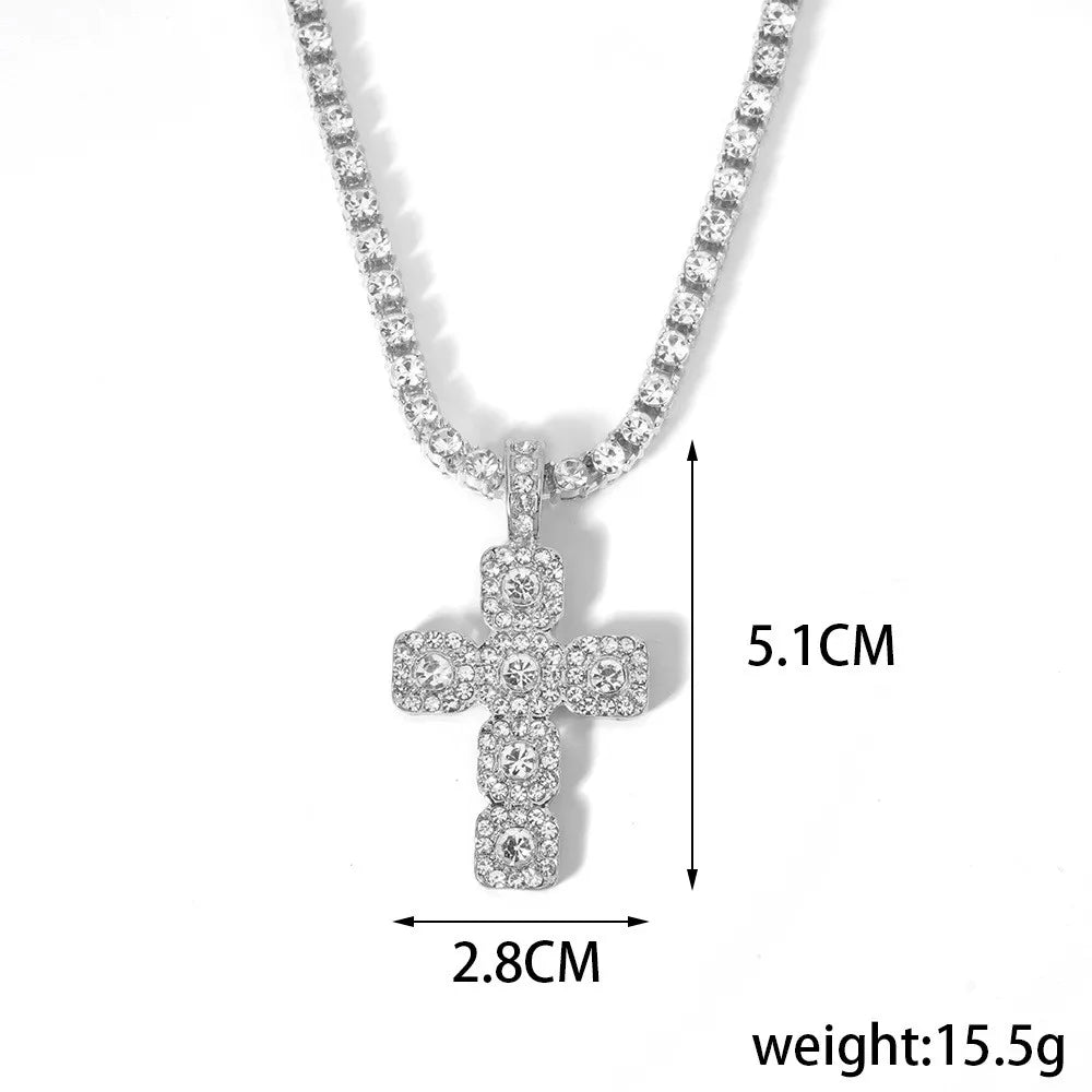 fachgo | 2025 New Hip Hop Cross Pendant Necklace Men 4mm Rhinestone Tennis Chain Iced Sparkling Necklace Women Punk Jewelry Fashion Gift
