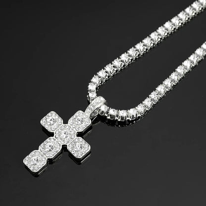 fachgo | 2025 New Hip Hop Cross Pendant Necklace Men 4mm Rhinestone Tennis Chain Iced Sparkling Necklace Women Punk Jewelry Fashion Gift