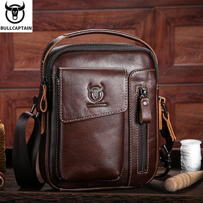 fachgo | BULLCAPTAIN Casual Fashion Men's Messenger Bag's Business Portable Handbag Man Leather Shoulder Bag Mobile 6.5'' Phone Bags