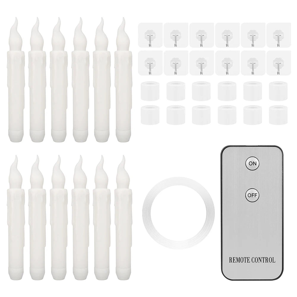 Pack of 12/24pcs LED Floating Taper Candles with Remote Flameless Flickering Hanging Candle Light for Home Christmas Party Decor