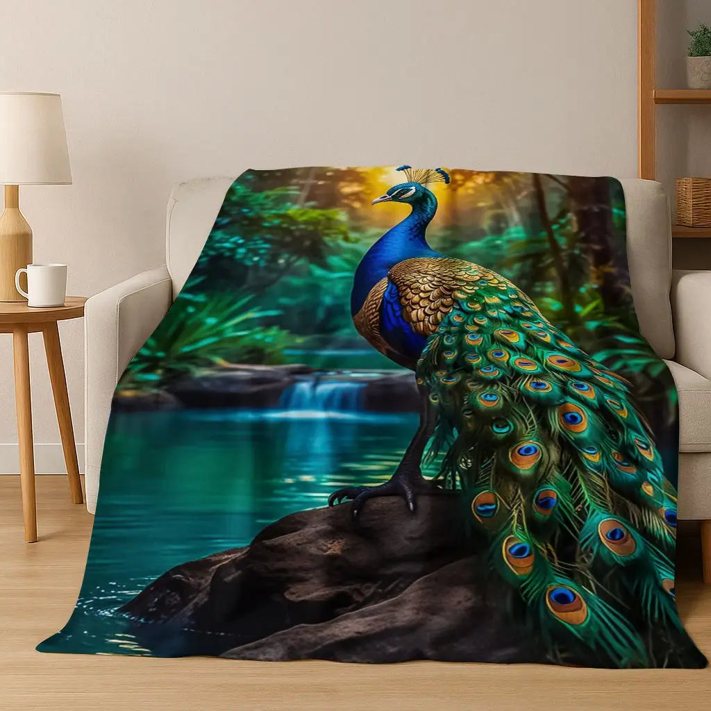 3D Colorful Peacock Romantic Birds Dream Flannel Blanket,Cozy Soft Throw Blanket for Home Bedroom Bed Sofa Picnic Cover Gift Kid