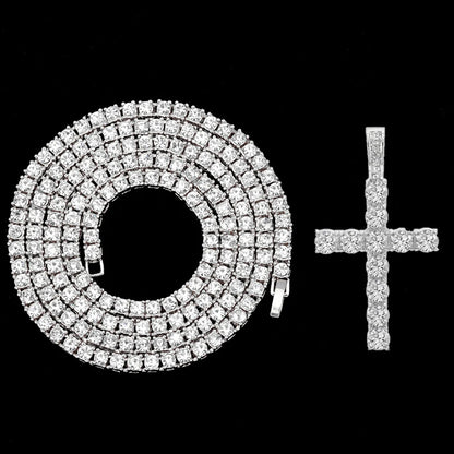 fachgo | Hip Hop Iced Out Cross Pendant Necklace Strap 4mm Zircon Tennis Chain Men Women Sparkling Necklace Punk Jewelry Fashion Gift