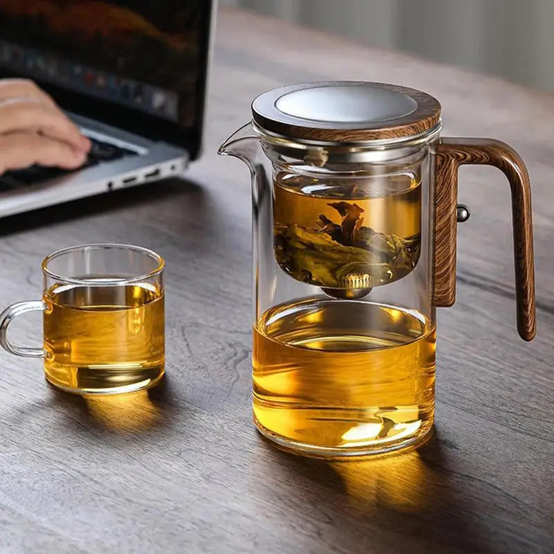 fachgo | 1 Set Glass Teapot With Infuser One Click Magnetic SwitchTea Separation Filtration Glass Tea Pot Drip-Free Spout Tea Pot