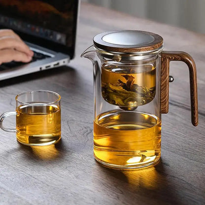 fachgo | 1 Set Glass Teapot With Infuser One Click Magnetic SwitchTea Separation Filtration Glass Tea Pot Drip-Free Spout Tea Pot