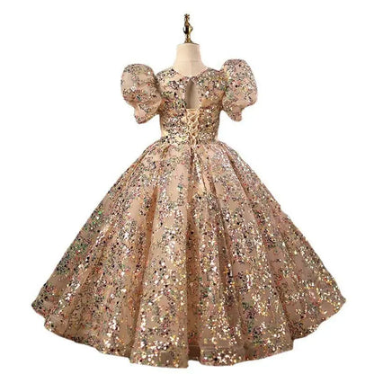 fachgo | Champagne Girls Princess Dress Puffy Tutu Flower Girl Wedding Piano Recital Formal Gown for Kids