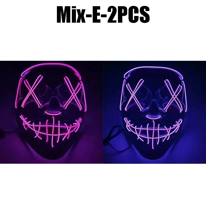 Cosplay Halloween Costume LED Light Up Scary Mask Halloween Mask Face for Man Kids Techwear Mask Lace Face Mask Party Decoration