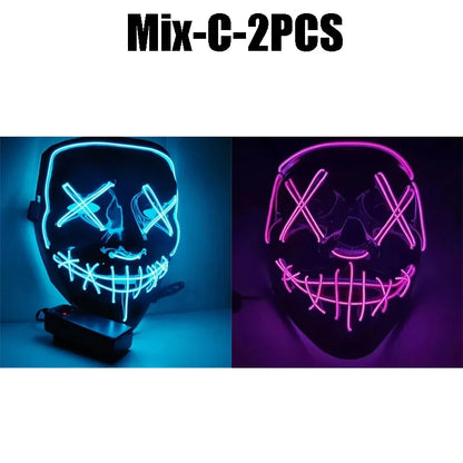 Cosplay Halloween Costume LED Light Up Scary Mask Halloween Mask Face for Man Kids Techwear Mask Lace Face Mask Party Decoration
