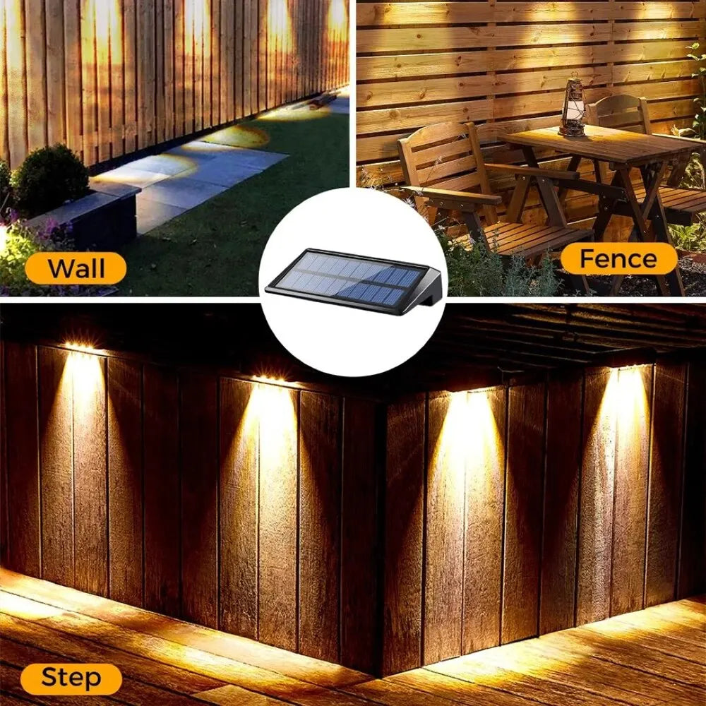 fachgo | 2 Pack Solar Wall Lights 4 LED Solar Fence Lights Outdoor Waterproof Solar Deck Lights Wall Lights for Fence Post Yard Pathway