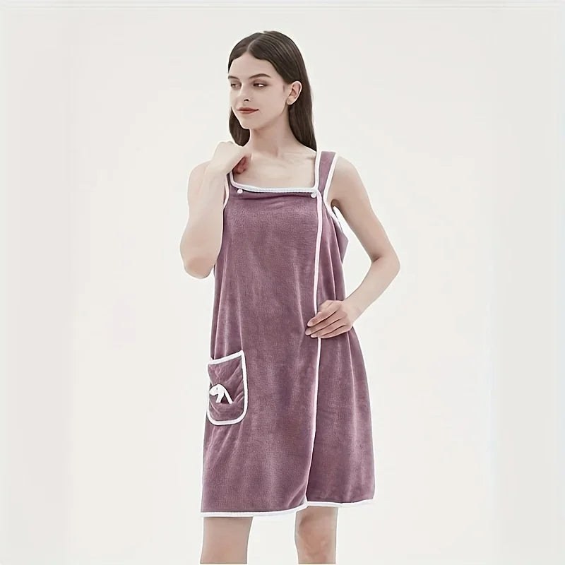 fachgo | Bath Towel Household Women Wearable Wrap Adults Absorb Water Polyester Dry Hair Skirt Long Style Bathroom Washable Bathrobe
