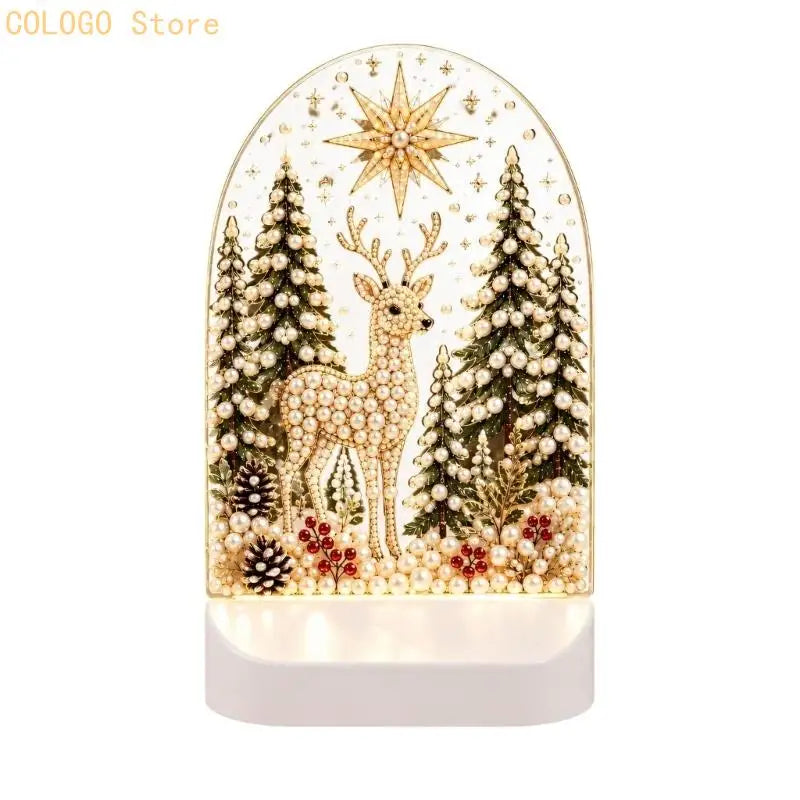 Christmas LED Acrylic Art Set with Faceted Pieces for a Handmade Indoor Display Project That Glows During Evening Use D0LD