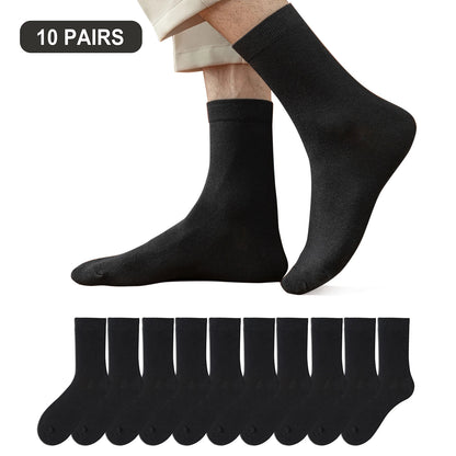 fachgo | 10 Pairs New Men's Cotton Socks Black Business Men Socks Soft Breathable Autumn Spring for Male White US6-10