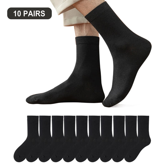 fachgo | 10 Pairs New Men's Cotton Socks Black Business Men Socks Soft Breathable Autumn Spring for Male White US6-10