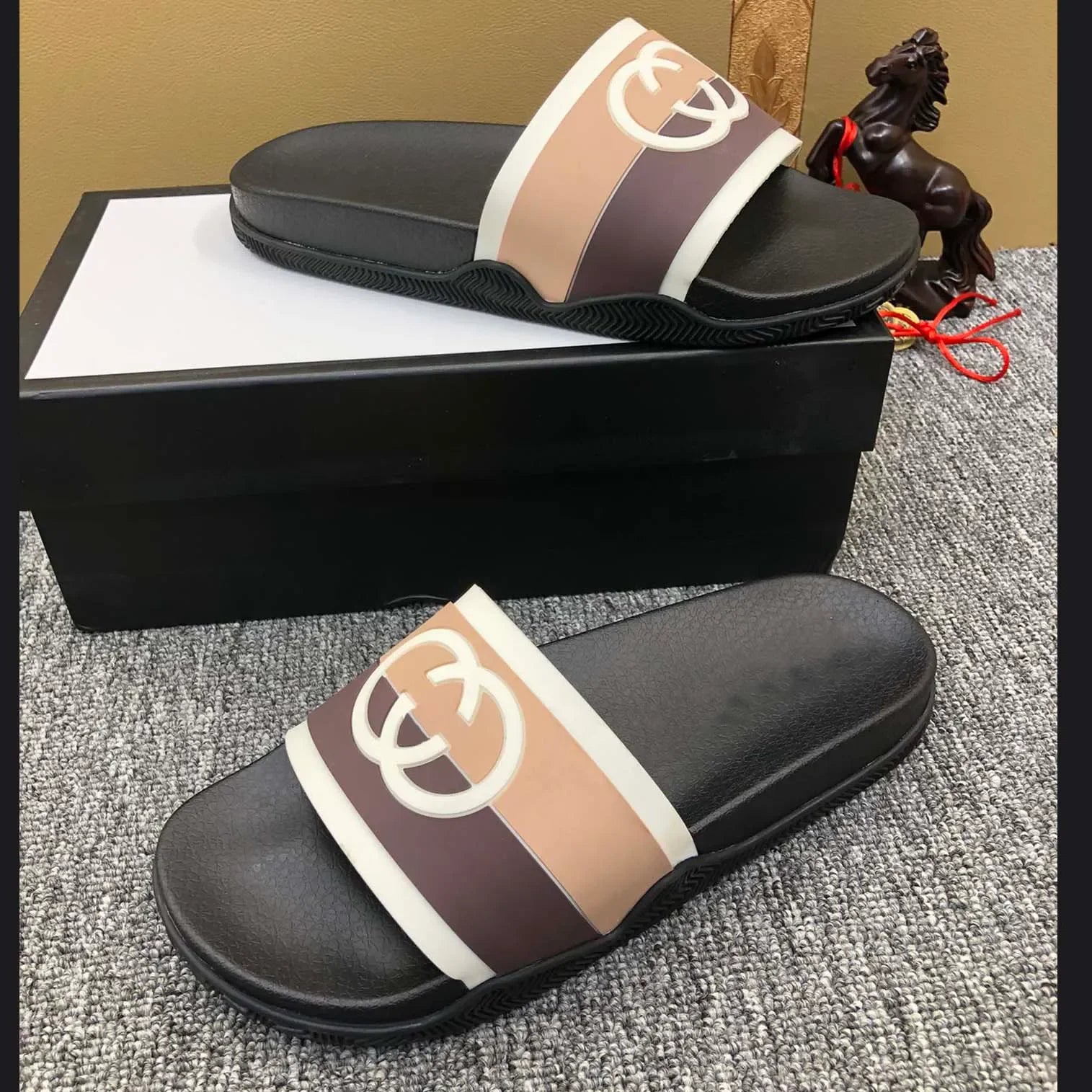 fachgo | Designer Sandal Women Men Rubber Leather Slide Sandal Dress Shoe Wedges Sandal Beach Slippers Luxury Summer Platform
