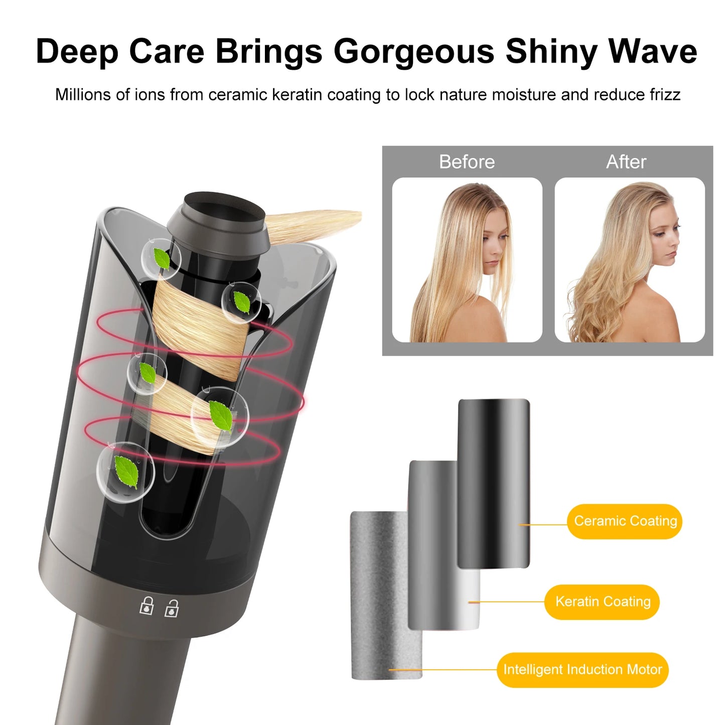 fachgo | US Hair Styling Tool Pretfy Auto Hair Curler Automatic Curling Iron with Rotate Left Right Hair Curling Wand for Hair Styling