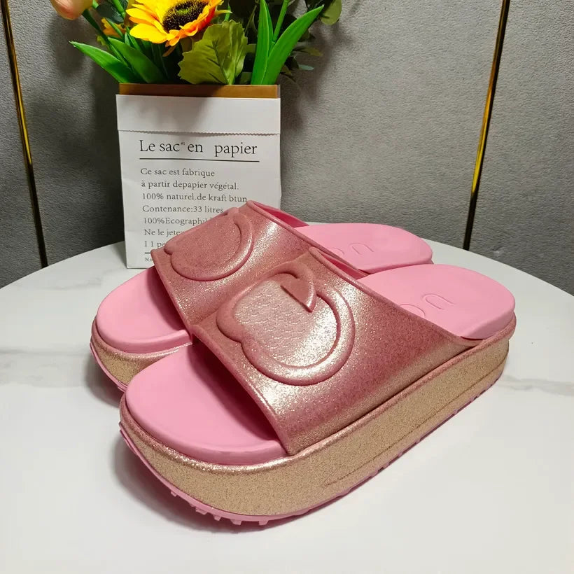 fachgo | Designer Sandal Women Men Rubber Leather Slide Sandal Dress Shoe Wedges Sandal Beach Slippers Luxury Summer Platform