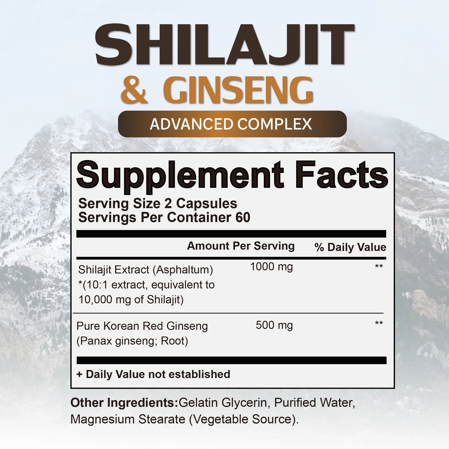 fachgo | Shilajit & Ginseng Supplement - Provides Energy and Endurance, Enhances Brain & Memory, Immune Support - 120 Capsules
