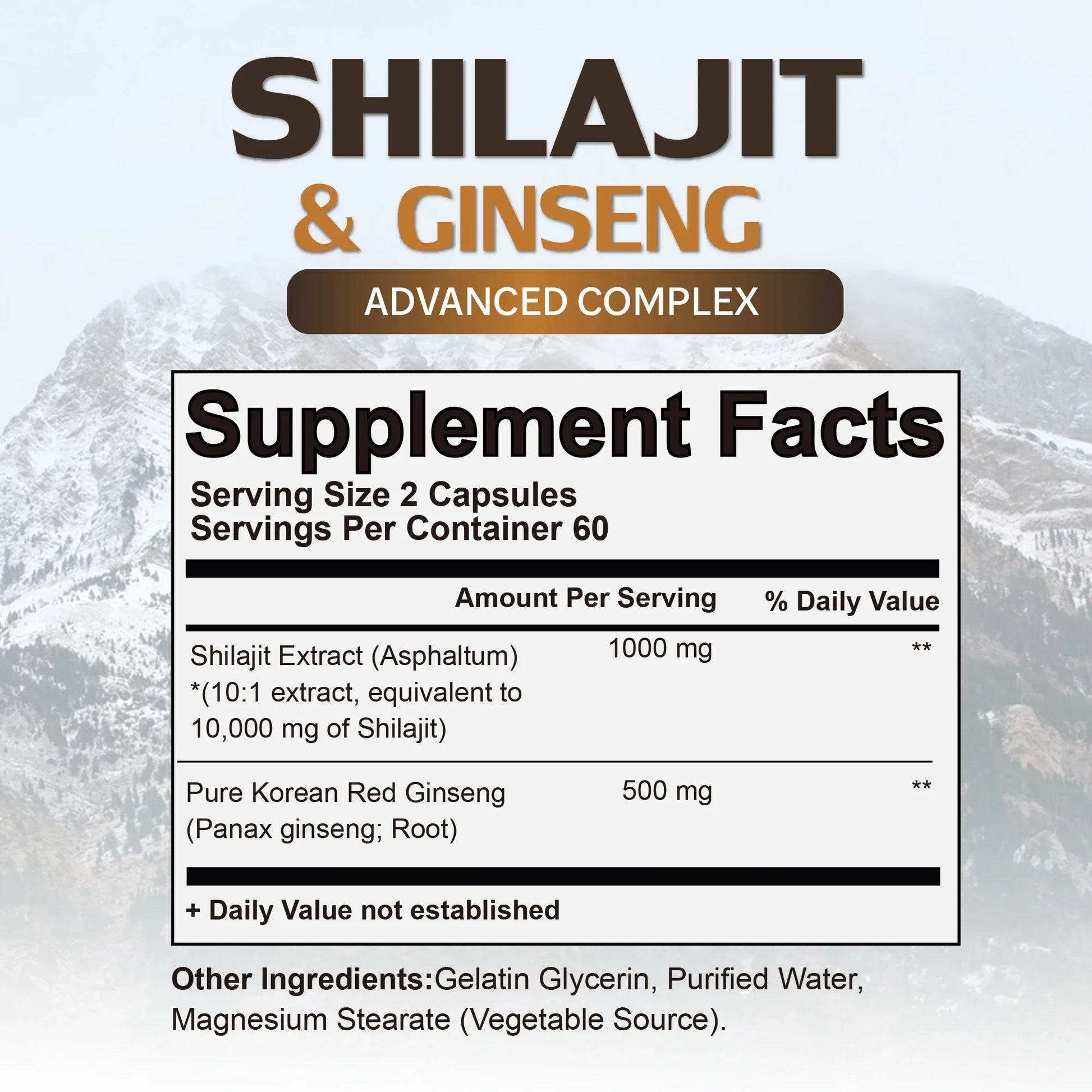 fachgo | Shilajit & Ginseng Supplement - Provides Energy and Endurance, Enhances Brain & Memory, Immune Support - 120 Capsules