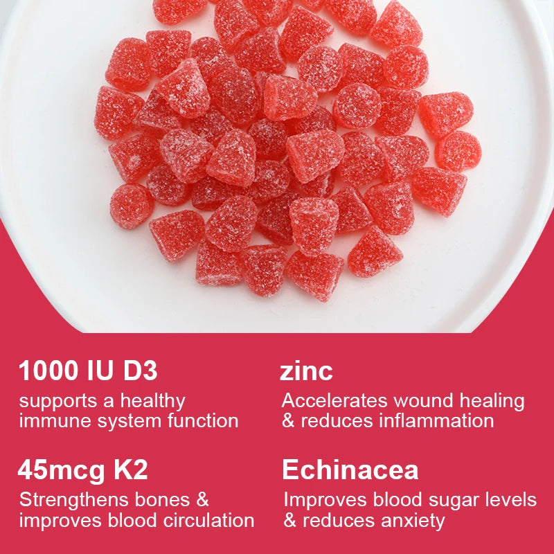 fachgo | BEWORTHS 60PCS Vitamin D3+K2 Gummies 1000 IU Vitamin D3 + 45 Mcg Vitamin K2 for Bone Health Promotes Healthy Muscle Function