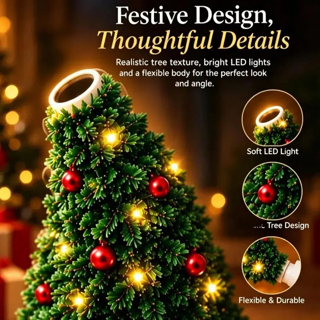 Christmas Projector Light USB Powered Christmas Night Light with 6+ Holiday Patterns Flexible Tree Lamp for Bedroom Ceiling