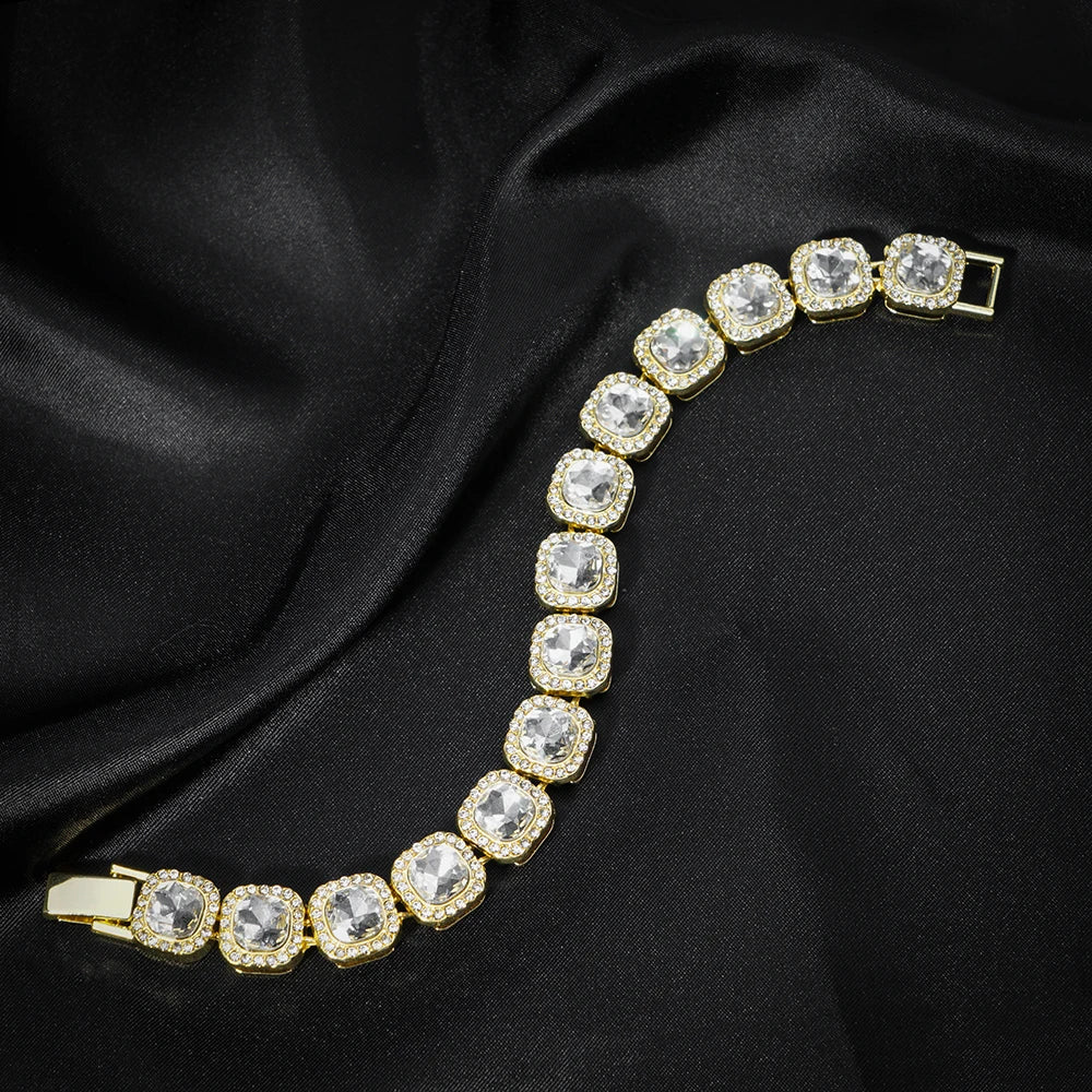 fachgo | Luxury Paved Crystal Heart 13mm Cuban Link Chain Necklace for Women Hip Hop Iced Out Round Square Tennis Chain Bracelet Jewelry