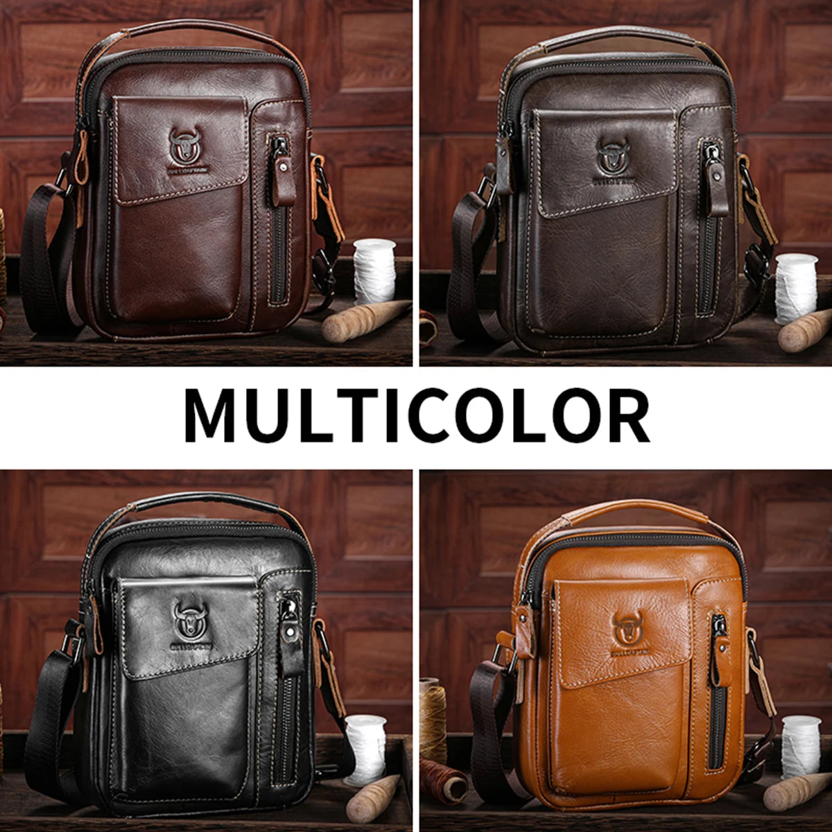 fachgo | BULLCAPTAIN Casual Fashion Men's Messenger Bag's Business Portable Handbag Man Leather Shoulder Bag Mobile 6.5'' Phone Bags