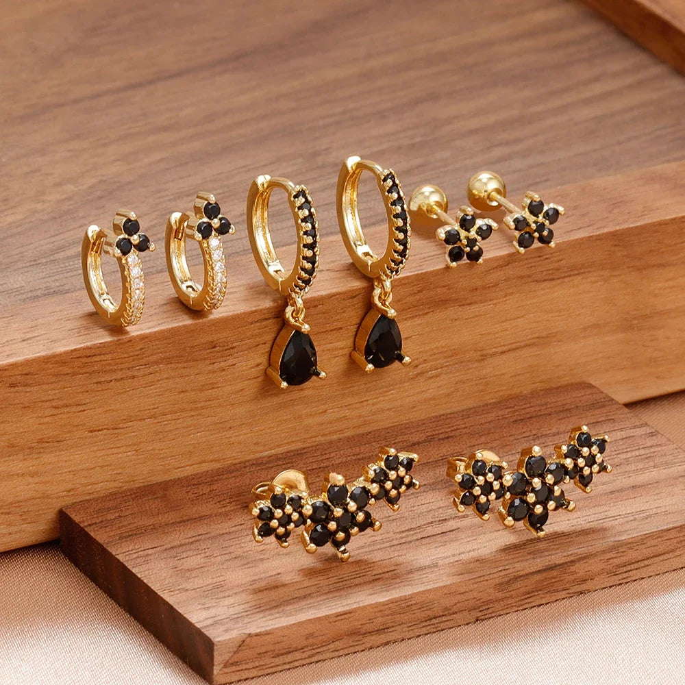 fachgo | 8-Piece Gold-Plated Hoop Earrings Set