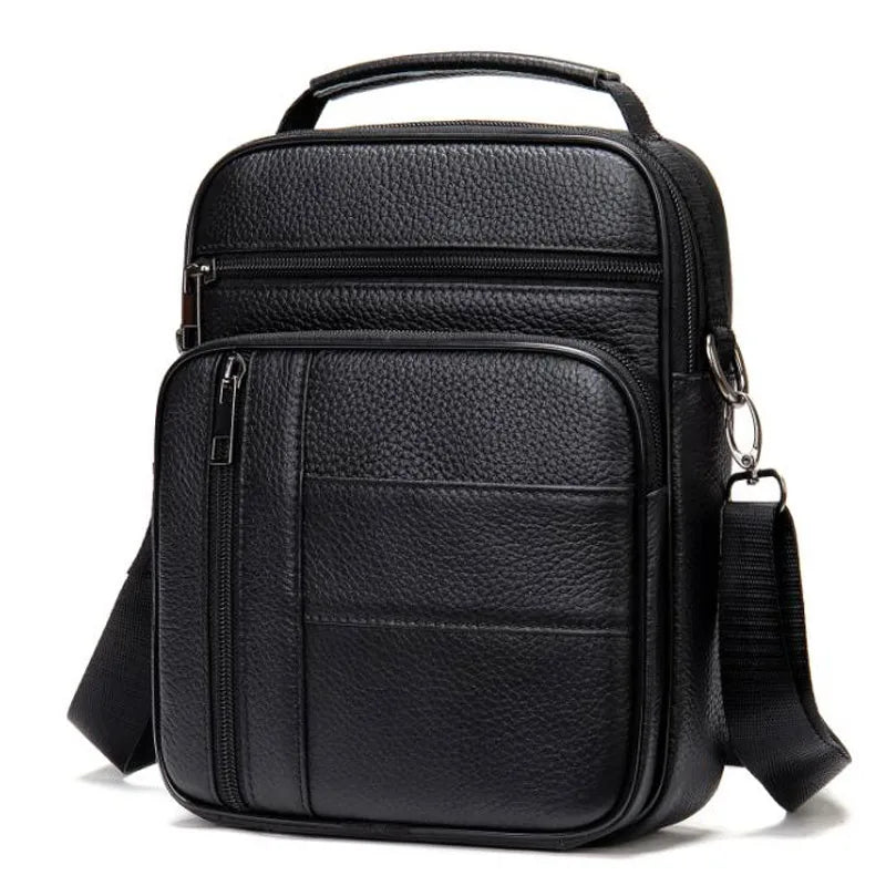 fachgo | Men's Natural Leather Handbag For Tablet Male Genuine Leather Shoulder Bag Small Men Travel Messenger Crossbody Bags Tote