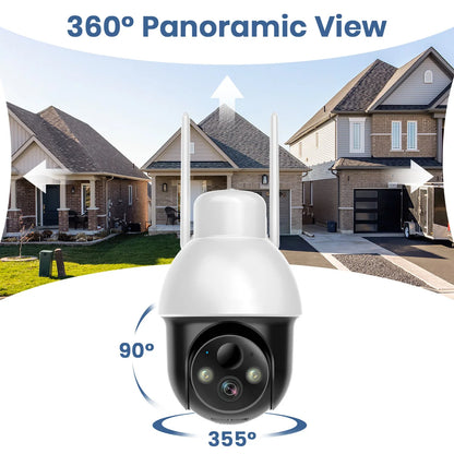 fachgo | AOSU 3MP PTZ Solar Security Camera 5000mAh Battery Wireless 2.4Ghz WIFI Camera PIR AI Detection 2-Way Audio Outdoor CCTV Camera