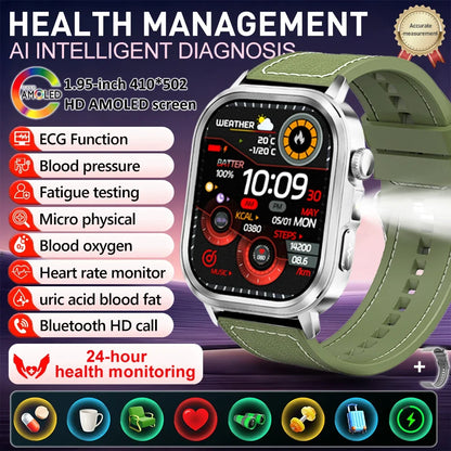 fachgo | New Accurate Blood Pressure Smart Watch Uric Acid ECG+PPG Blood Oxygen Body Analysis Body Fat LED Flashlight smart watches 2025