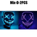 Cosplay Halloween Costume LED Light Up Scary Mask Halloween Mask Face for Man Kids Techwear Mask Lace Face Mask Party Decoration