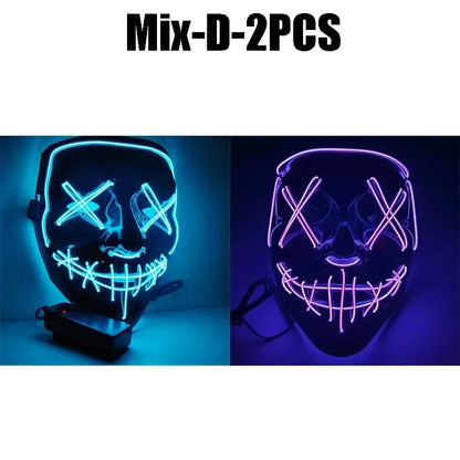 Cosplay Halloween Costume LED Light Up Scary Mask Halloween Mask Face for Man Kids Techwear Mask Lace Face Mask Party Decoration