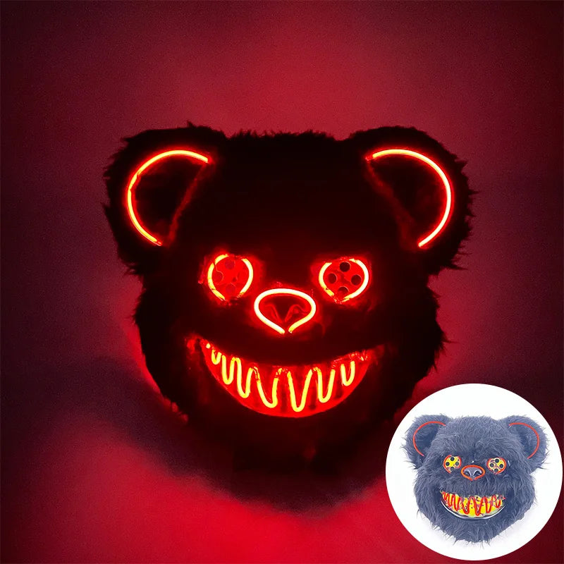 Halloween Light Up Horror Animal Mask LED Luminous Bloody Bear Mask Flashing Neon Cosplay Scary Masquerade Party Mask Supplies