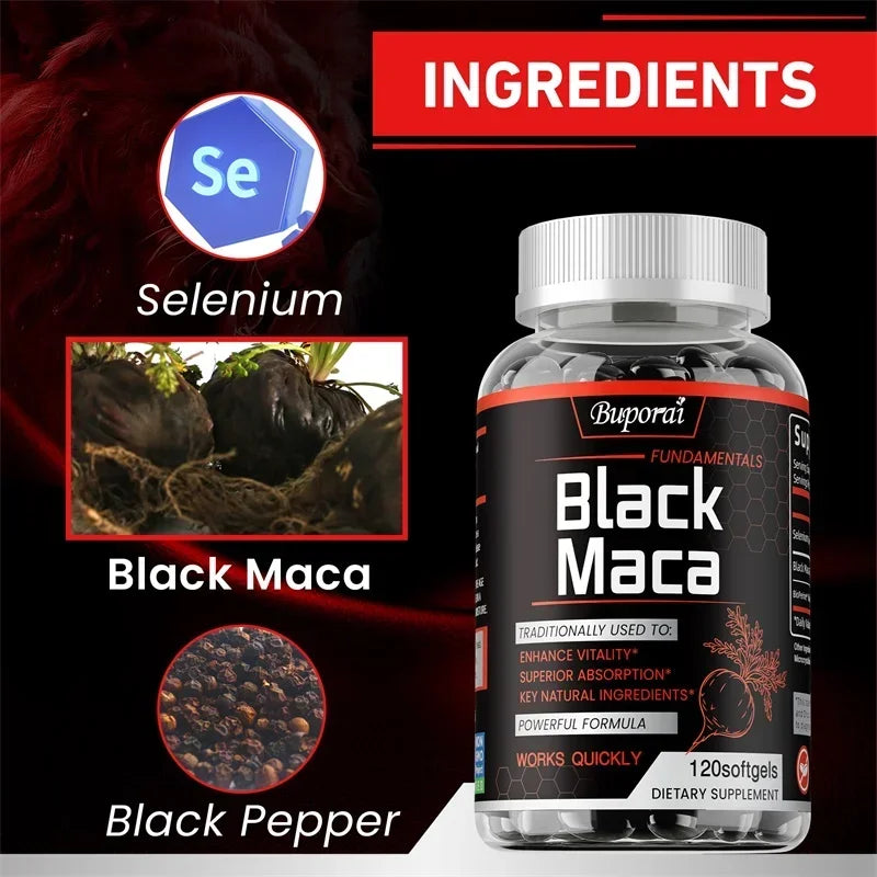 fachgo | Black Maca Supplement - Natural Nergizer, Improve Performance, Energy, Endurance Muscle Mass Improve, Balance Hormones