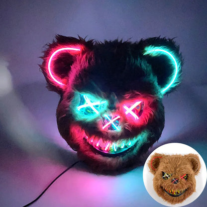 Halloween Light Up Horror Animal Mask LED Luminous Bloody Bear Mask Flashing Neon Cosplay Scary Masquerade Party Mask Supplies