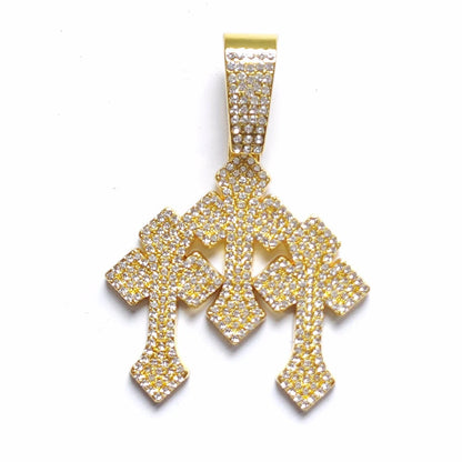 fachgo | New Iced Out Stacked Crosses Pendant Necklaces for Men With 13mm Cuban Chain Hip Hop Cross Rhinestone Jewelry pendant Gift