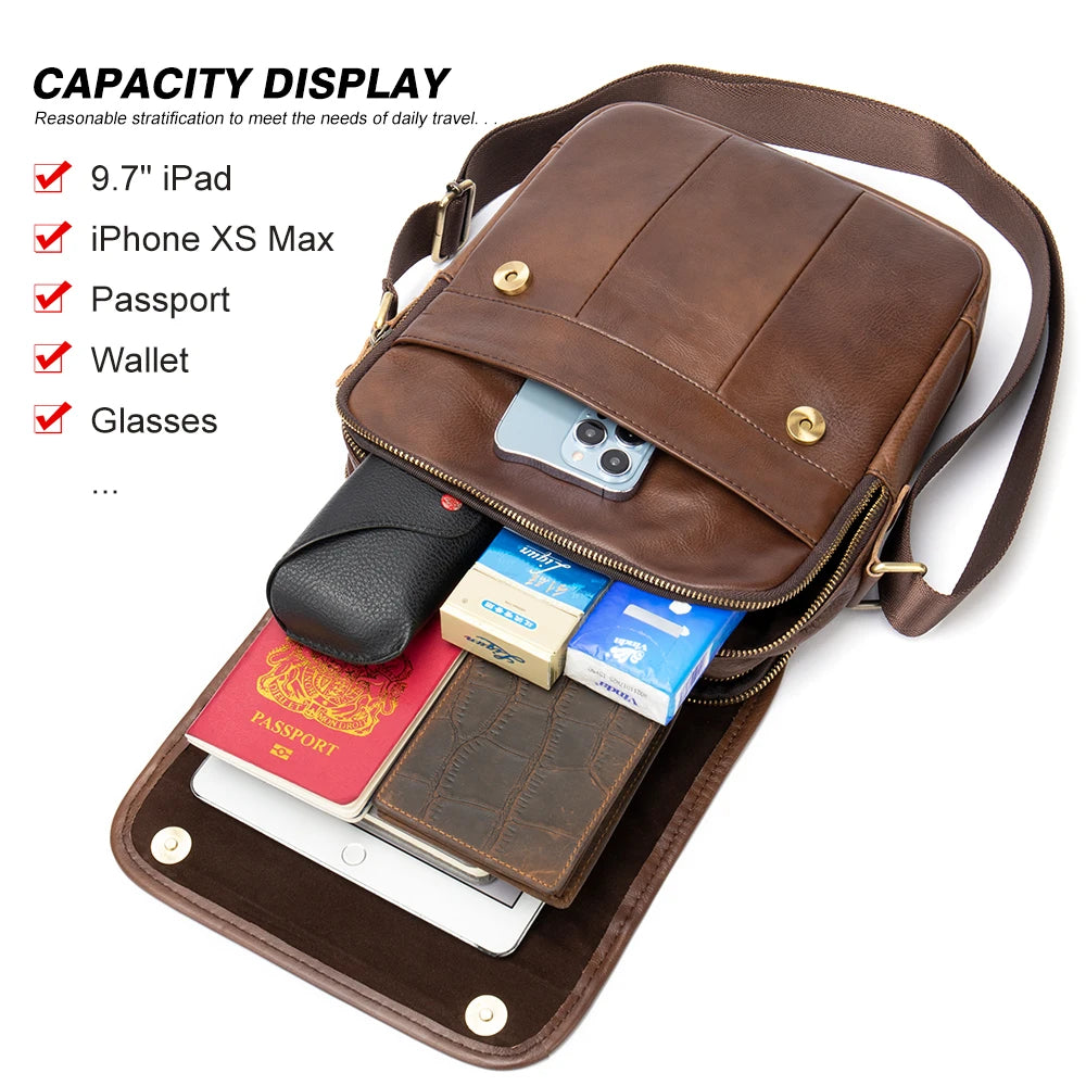 fachgo | MVA Men's Genuine Leather Bag Crossbody Bags for Men Messenger Bag Men Leather fashion Men's Shoulder Bags Male Handbags 1121