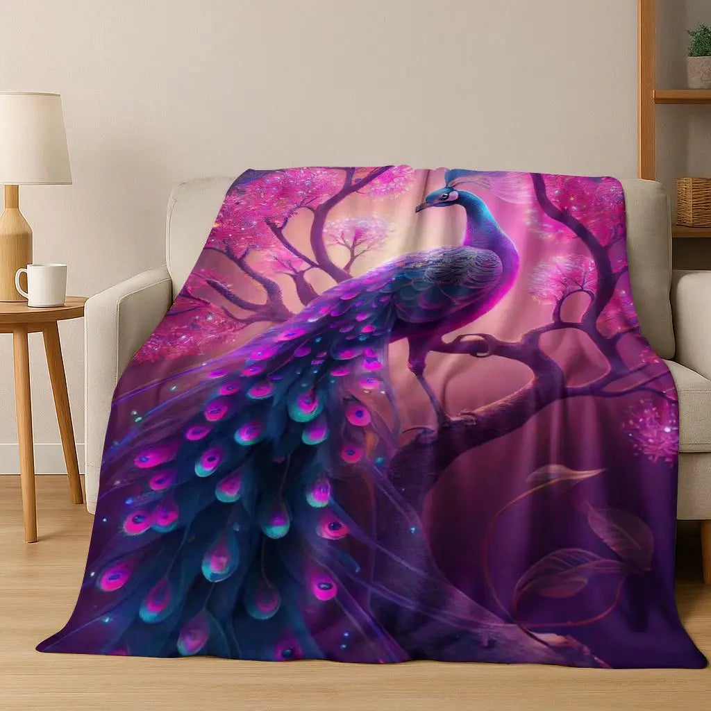 3D Colorful Peacock Romantic Birds Dream Flannel Blanket,Cozy Soft Throw Blanket for Home Bedroom Bed Sofa Picnic Cover Gift Kid
