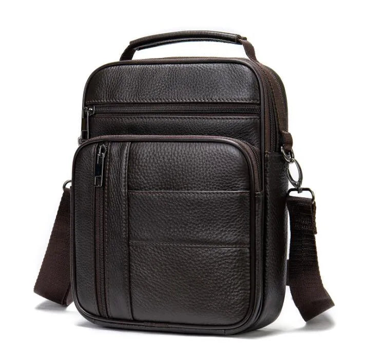 fachgo | Men's Natural Leather Handbag For Tablet Male Genuine Leather Shoulder Bag Small Men Travel Messenger Crossbody Bags Tote