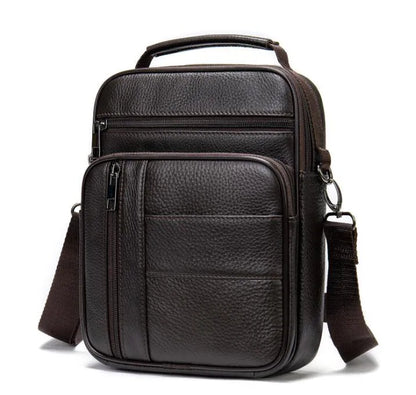 fachgo | Men's Natural Leather Handbag For Tablet Male Genuine Leather Shoulder Bag Small Men Travel Messenger Crossbody Bags Tote