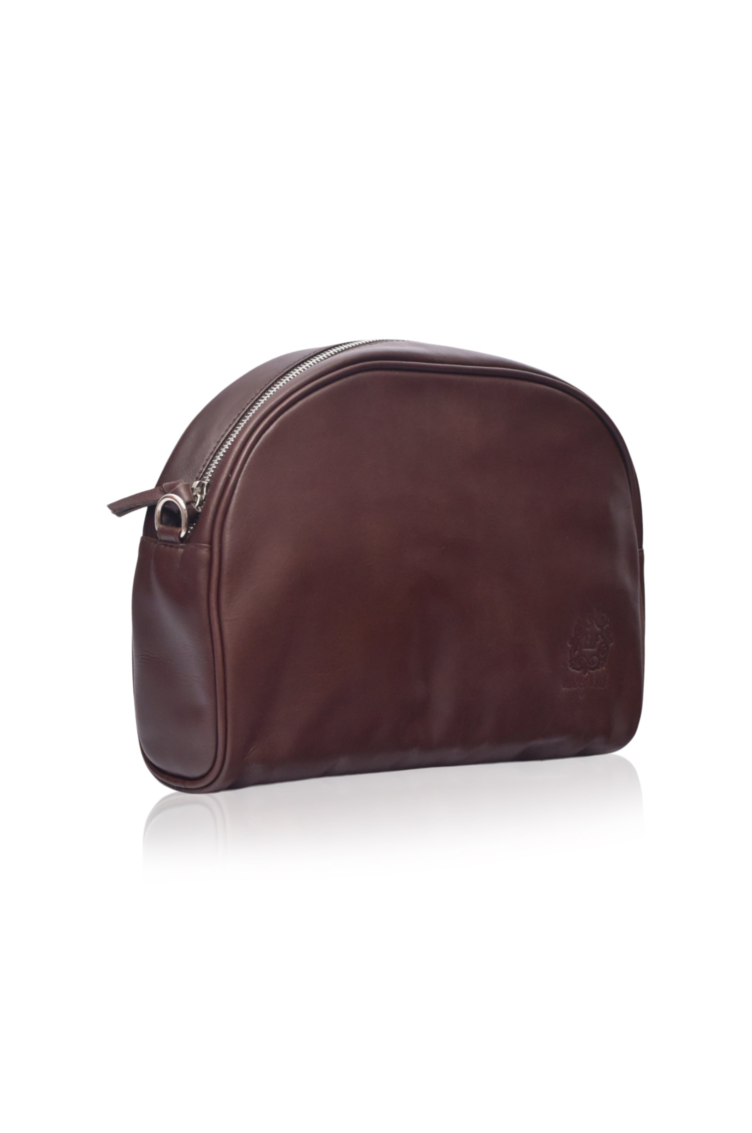 Sabine Leather Handbag in rich brown leather, featuring a spacious design and high-quality craftsmanship.