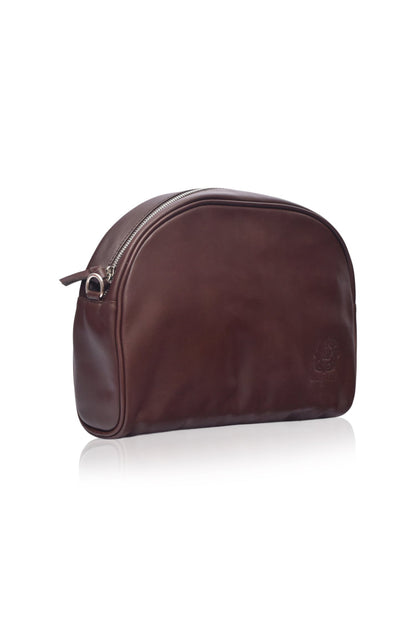 Sabine Leather Handbag in rich brown leather, featuring a spacious design and high-quality craftsmanship.