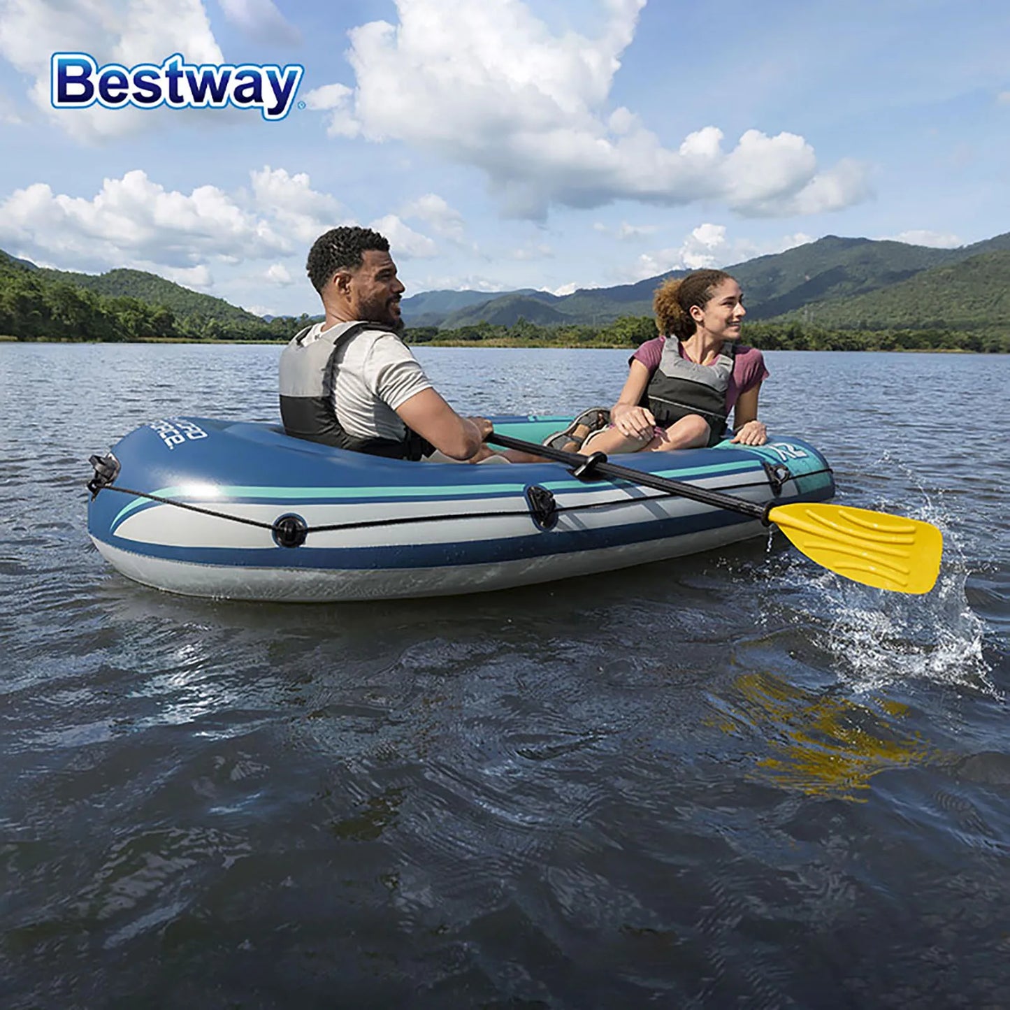 fachgo | Bestway 61153 2 Person Inflatable Kayak - Durable PVC Material, Large Adventure Boat, Kit Format, Highly Buoyant and Stable