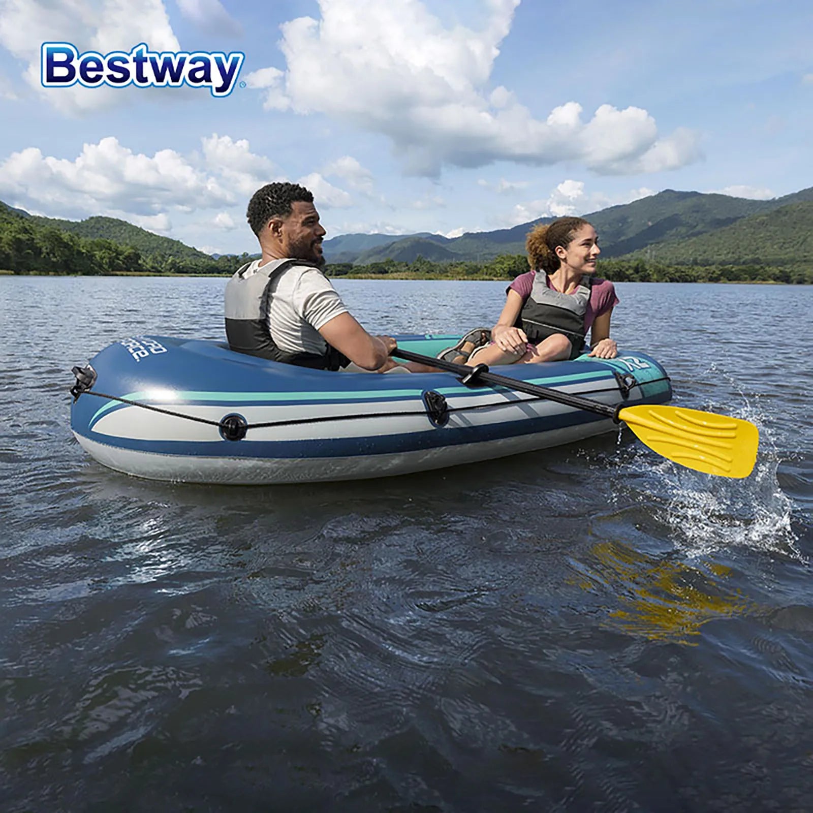 fachgo | Bestway 61153 2 Person Inflatable Kayak - Durable PVC Material, Large Adventure Boat, Kit Format, Highly Buoyant and Stable