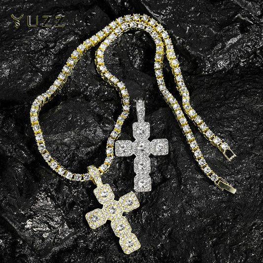 fachgo | 2025 New Hip Hop Cross Pendant Necklace Men 4mm Rhinestone Tennis Chain Iced Sparkling Necklace Women Punk Jewelry Fashion Gift
