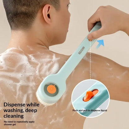17 Inch Long Handle Bath Brush with Soap Dispenser Soft Bristles for Hard-to-Reach Back Shower Body Cleaning