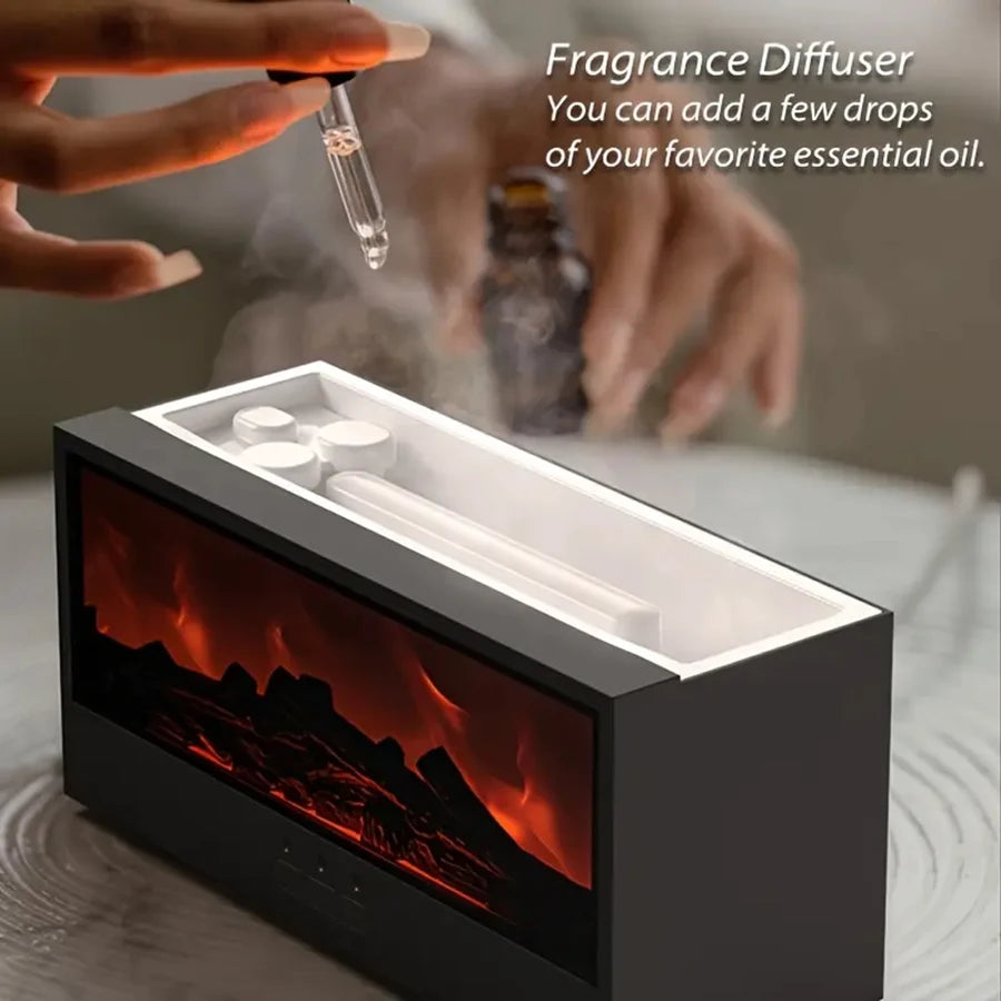 Simulated Fireplace Humidifier, Simulated 3D Flame Aroma Diffuser, with Timed Remote Control of Light Aroma Diffuser