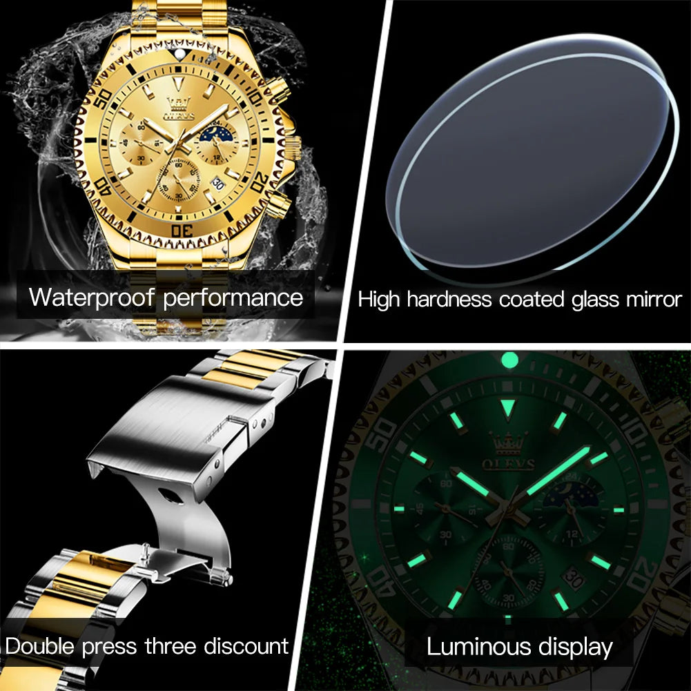 fachgo | OLEVS Watches For Men Classic with Date Dress Luxury Big Face Waterproof Luminous Men's Wrist Watch Stainless Steel Men Watch
